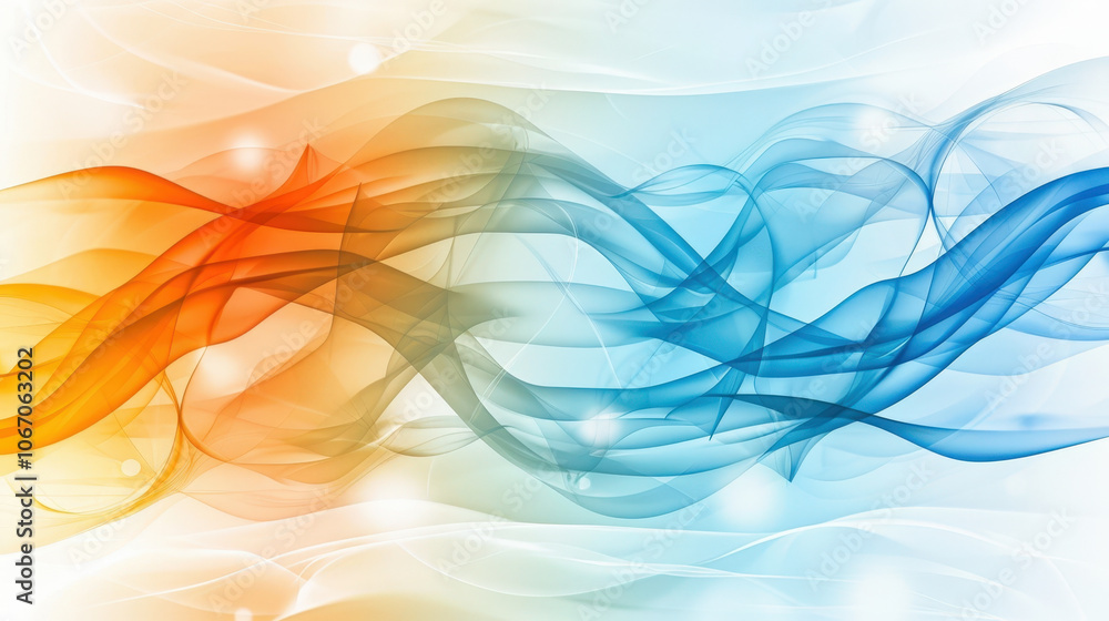 Poster colorful wavy lines create abstract rainbow effect, blending orange and blue hues in dynamic composi