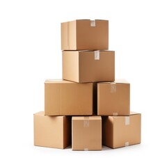Fototapeta premium Stacked moving boxes cardboard carton white background.