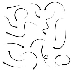 Set of simple linear dashed vector arrows white and black