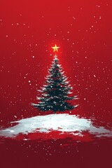 Festive Christmas tree with red ornaments and twinkling lights