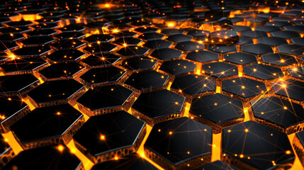 Obraz premium stunning visualization of hexagonal shapes illuminated by glowing lights, creating dynamic and futuristic atmosphere. intricate patterns and vibrant colors evoke sense of innovation and technology