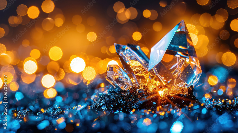Aufkleber stunning close up of sparkling crystals illuminated by warm bokeh lights, creating magical and encha