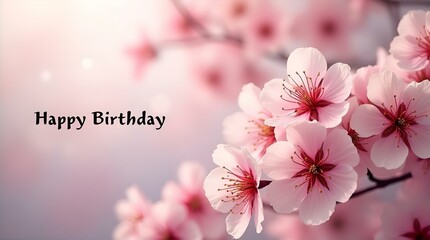 A cheerful and elegant birthday greeting features the words "Happy Birthday" in a handwritten-style font centered on a pastel pink background