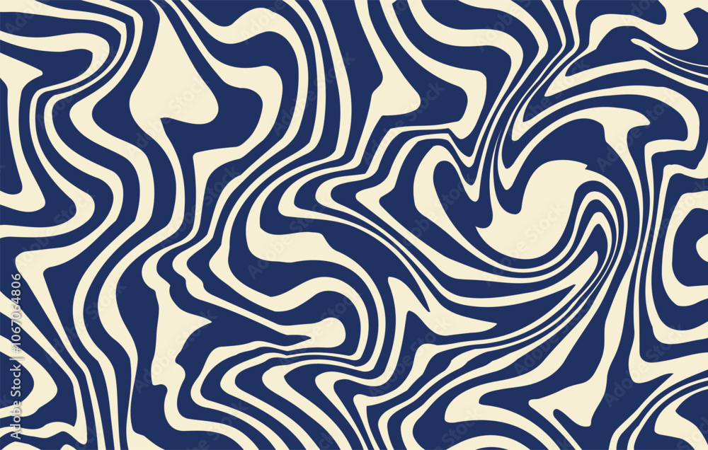 Aufkleber Abstract horizontal background with dynamic waves. Trendy vector illustration in style retro 60s, 70s. Beige and blue colors
