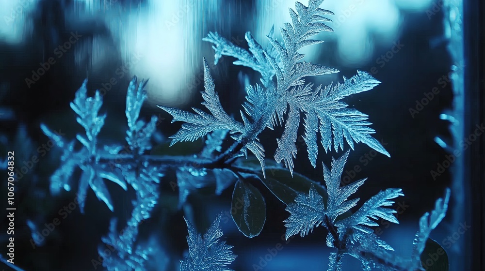 Poster close-up of frost on a windowpane
