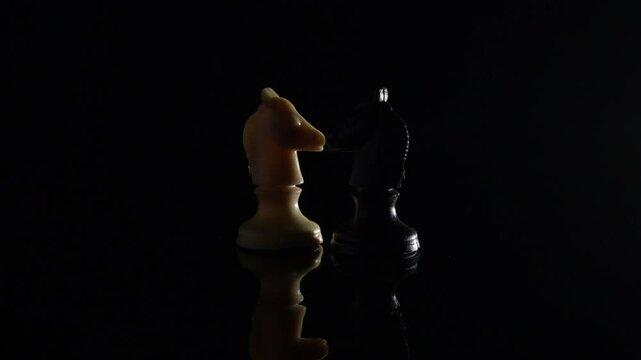White and Black Horse Figures of Chess confronted gyrating