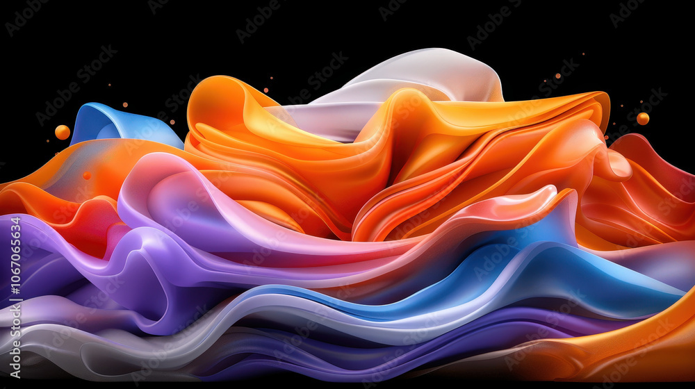Poster dynamic rounded shapes in vibrant colors create modern abstract composition, evoking sense of fluidi