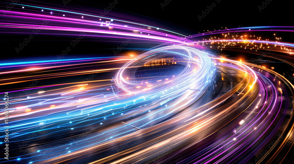 Poster dynamic visual representation of vibrant light trails and colorful patterns, symbolizing excitement 