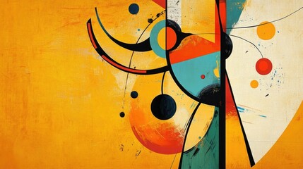 Chic abstract art composition presented on an orange backdrop, incorporating bold abstract shapes and creative designs, ideal for use in various artistic projects with ample copy space.