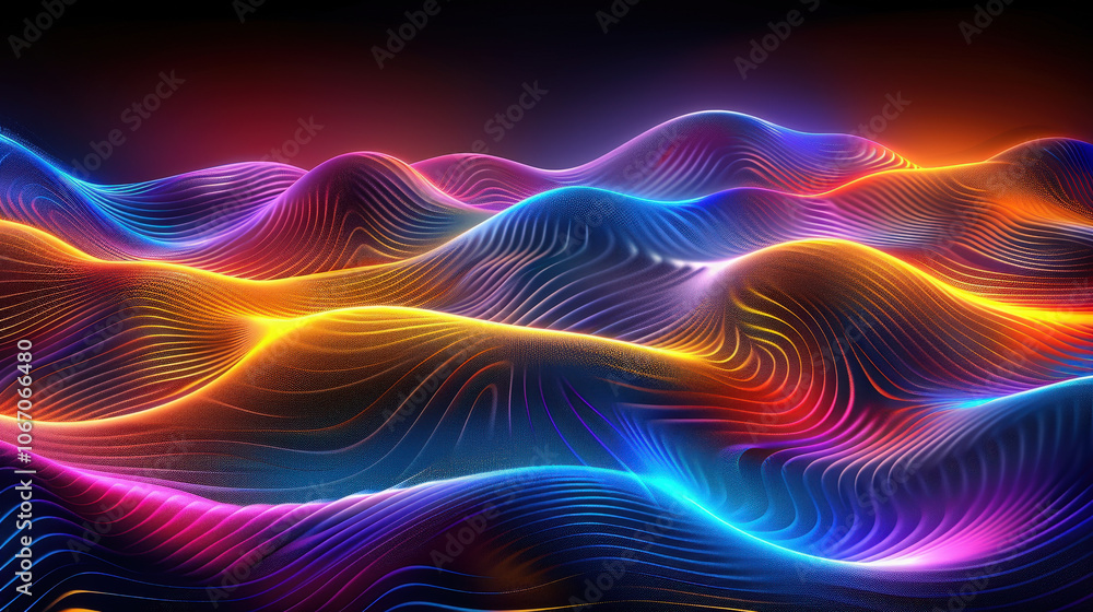 Poster dynamic wavy lines in colorful rainbow gradient create mesmerizing visual experience, showcasing vib