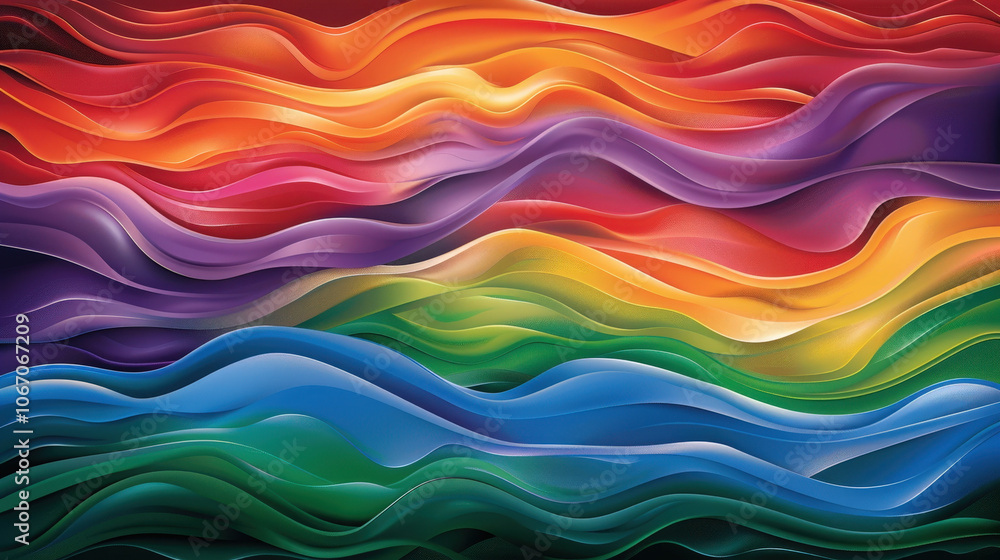 Poster energetic groovy lines in radiant rainbow palette create vibrant and dynamic visual experience. flow