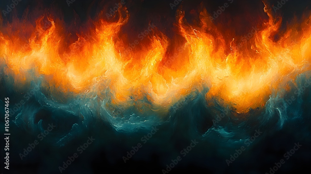 Fototapete An intense and powerful image depicting a raging inferno of fiery flames surging with dynamic and chaotic energy,creating a dramatic and apocalyptic scene of destruction and turbulence.