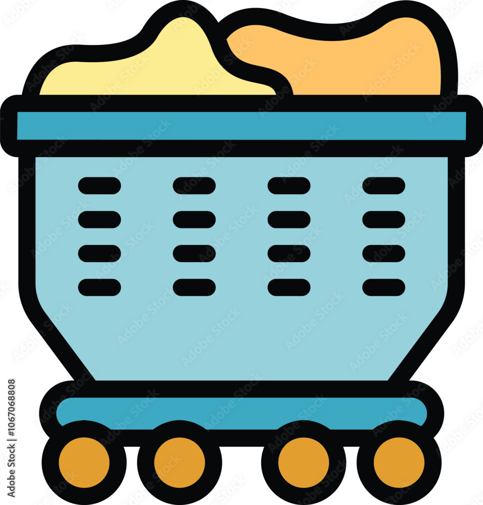 Poster full mining cart rolling on rails icon, filled outline style