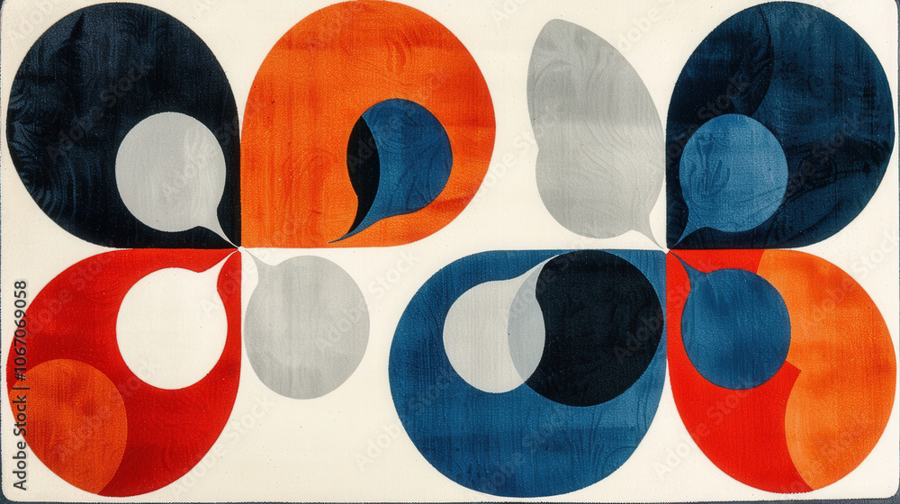 Poster eye catching modern abstraction featuring various rounded shapes in vibrant colors. design combines 