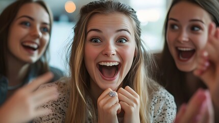 Three Young Women Laughing and Enjoying a Fun Moment Together