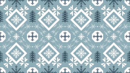 A Nordic-inspired birthday pattern with clean, symmetrical designs, including trees, snowflakes, and birthday cakes
