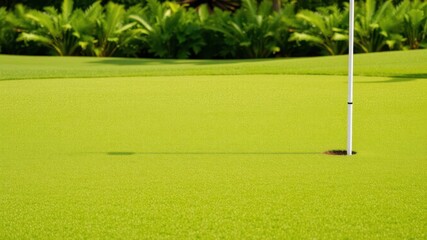 Obraz premium Golf field with impeccable, lush green grass for perfect play, idyllic