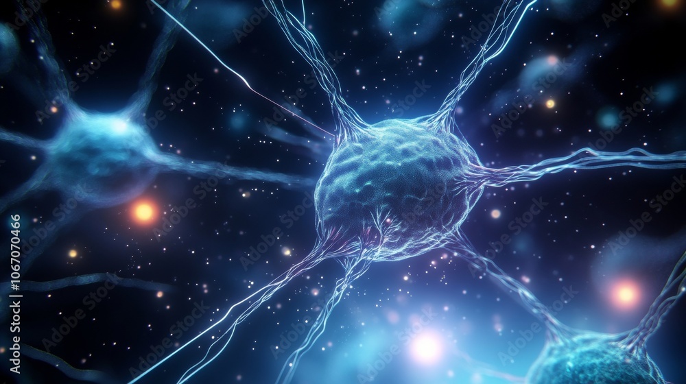 Aufkleber brain neural networks. galaxy connections with synapses glowing energy. 3d render illustration