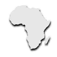 Silhouette map of Africa continent. Grey vector map with dropped shadow on light gray background.