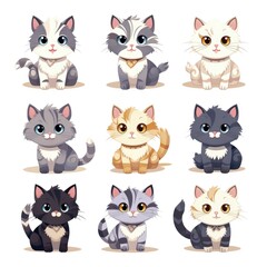 Fototapeta premium Cute cartoon cats with various fur patterns in adorable poses