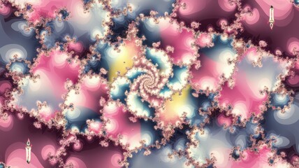 A fractal-based birthday pattern with intricate repeating shapes, incorporating candles and confetti in soft gradients

