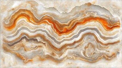 Abstract wavy pattern in orange and white natural stone.