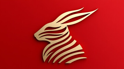 Fototapeta premium Explore the elegant design of a golden rabbit sculpture against a vibrant red background