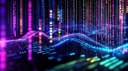 Color binary code data stream, big data concept background