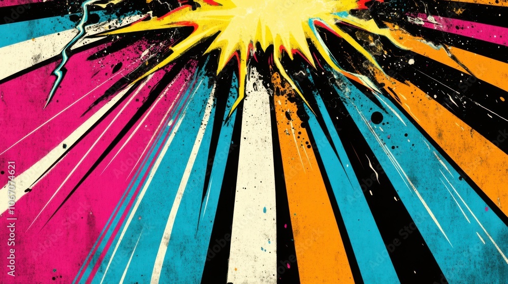 Poster vibrant explosion with colorful rays and splashes