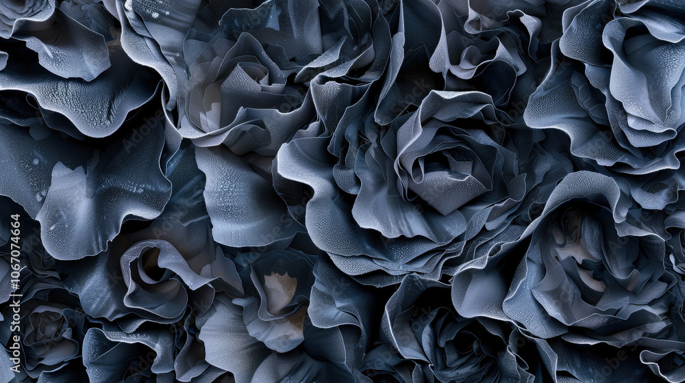 Poster intricate blue floral patterns create mesmerizing texture, showcasing delicate layers and soft curve