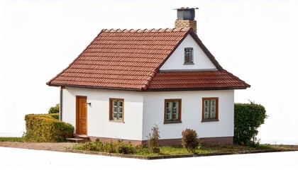 Charming Small White House with Brown Roof Isolated on Transparent Background"