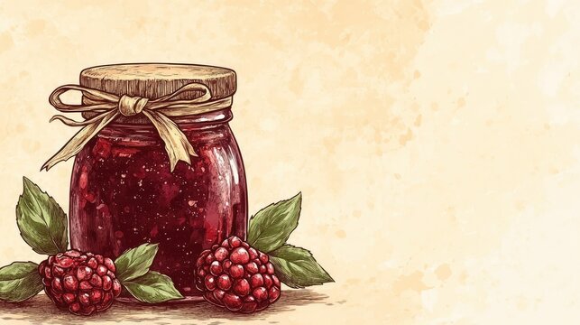 Hand-drawn jar of jam icon representing homemade preserves. This whimsical jar of jam icon captures the essence of delicious spreads, with ample copy space for customization.