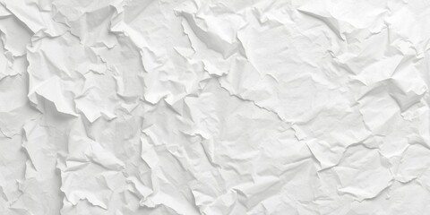 Obraz premium Crumpled white paper texture with deep folds and wrinkles, closeup