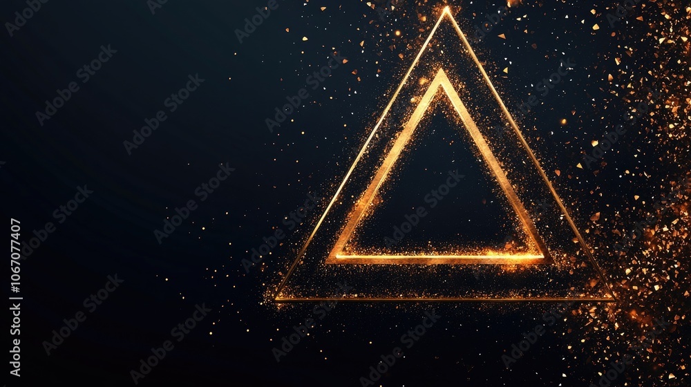 Poster abstract background with a gold triangle shape crafted from crystal elements, providing a luxurious 