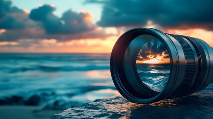 Artistic Camera Lens Displaying a Cinematic Ocean View