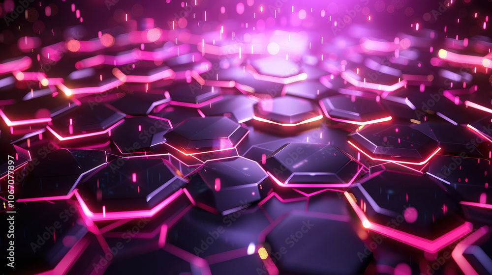Poster modern abstract background featuring hexagons with vibrant pink and purple lighting effects. design 