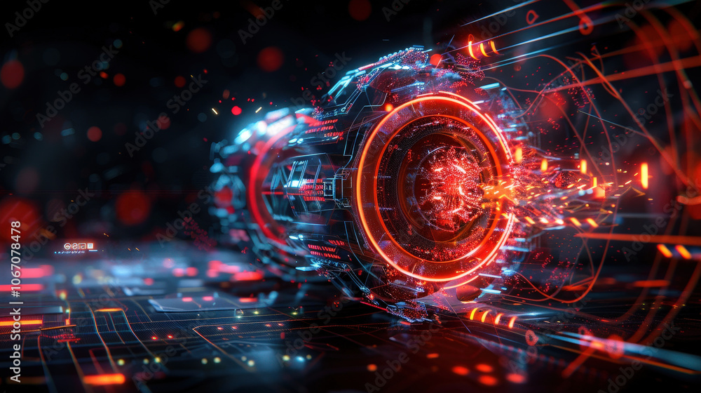 Poster futuristic digital technology background featuring glowing circuits and vibrant colors, showcasing a