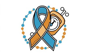 Fototapeta premium Blue ribbon and glucose meter design for diabetes prevention