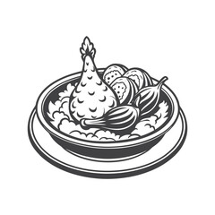 Chicken Tikka Silhouette Vector Illustration in Black Isolated on White Background for Food and Restaurant Design