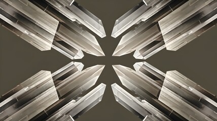 Obraz premium Symmetrical arrangement of translucent crystal shards on dark grey background