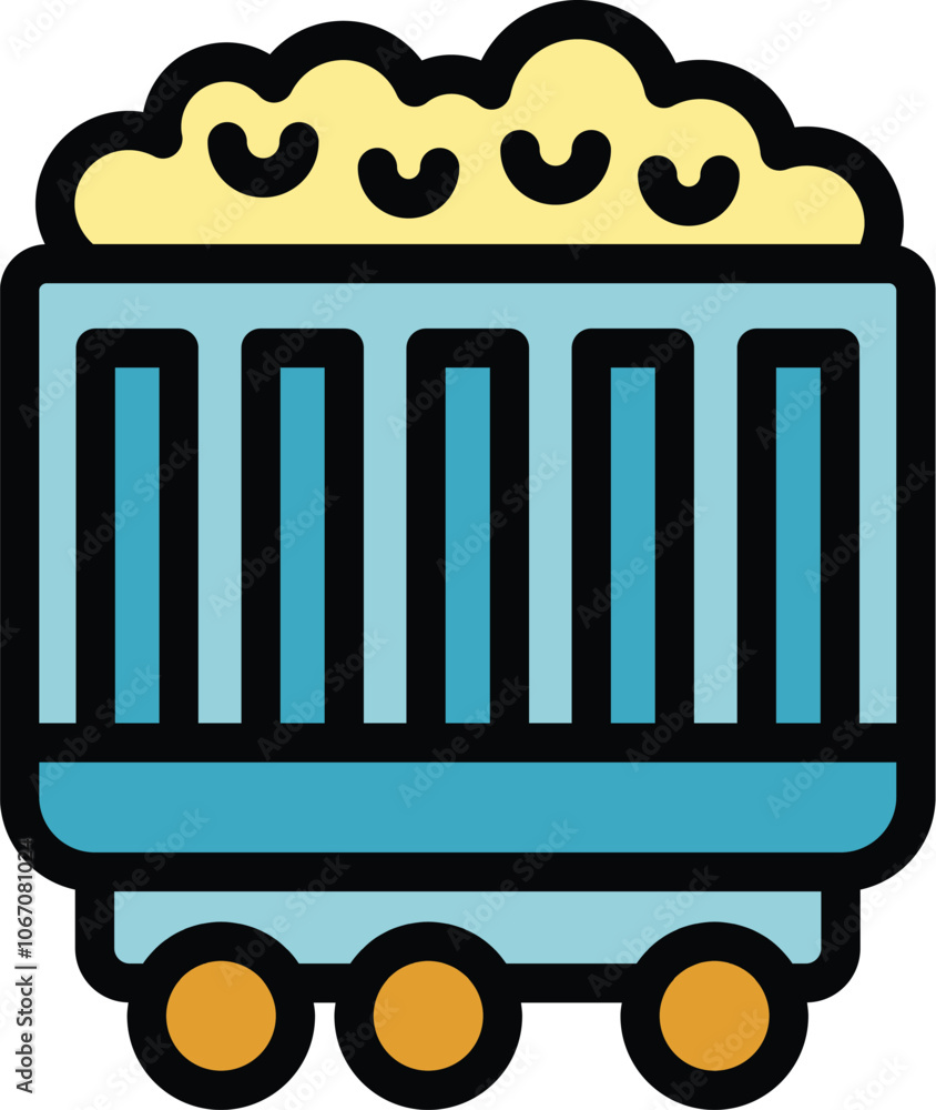 Aufkleber mining cart carrying coal moving on rails, simple mining related vector illustration