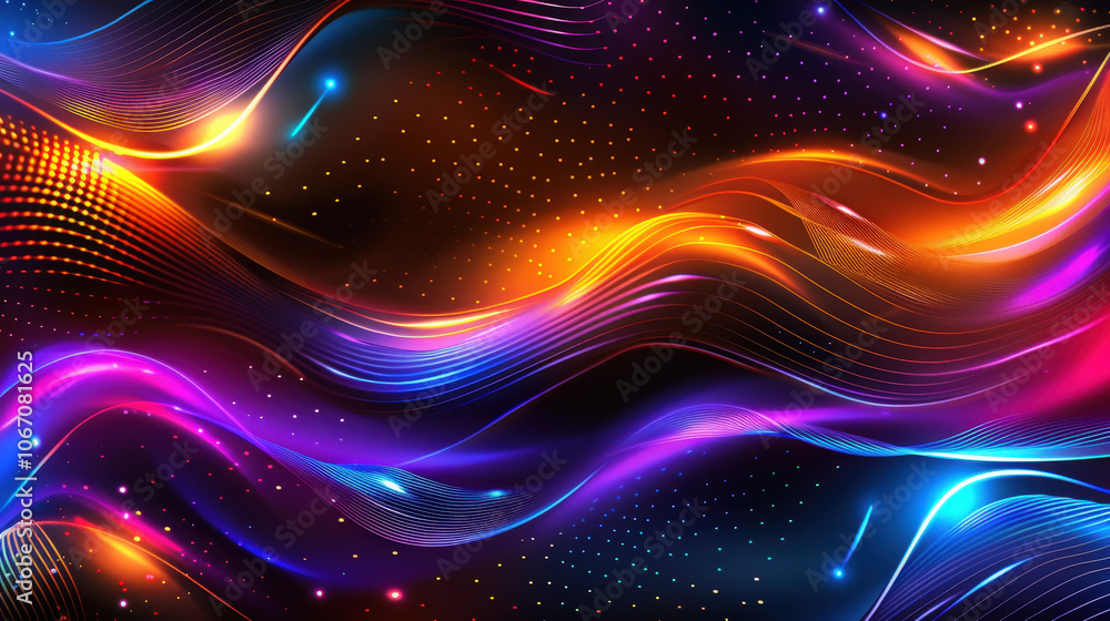 Poster vibrant abstract design featuring groovy wavy lines in spectrum of colors, creating dynamic and ener