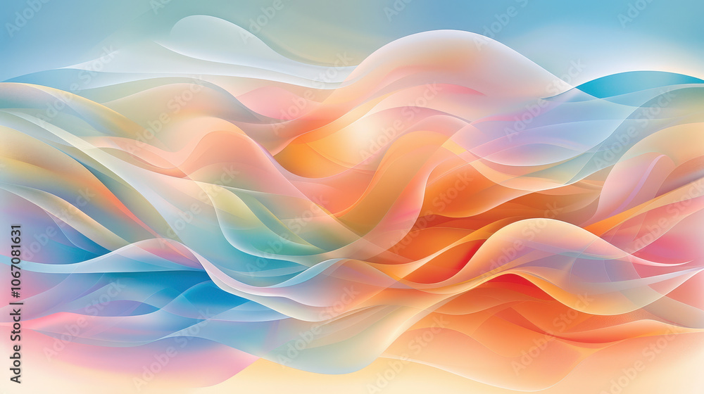 Aufkleber vibrant abstract design featuring groovy wavy lines in soft pastel colors, creating sense of fluidit