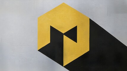 Yellow cube casting bold black shadow on light grey wall