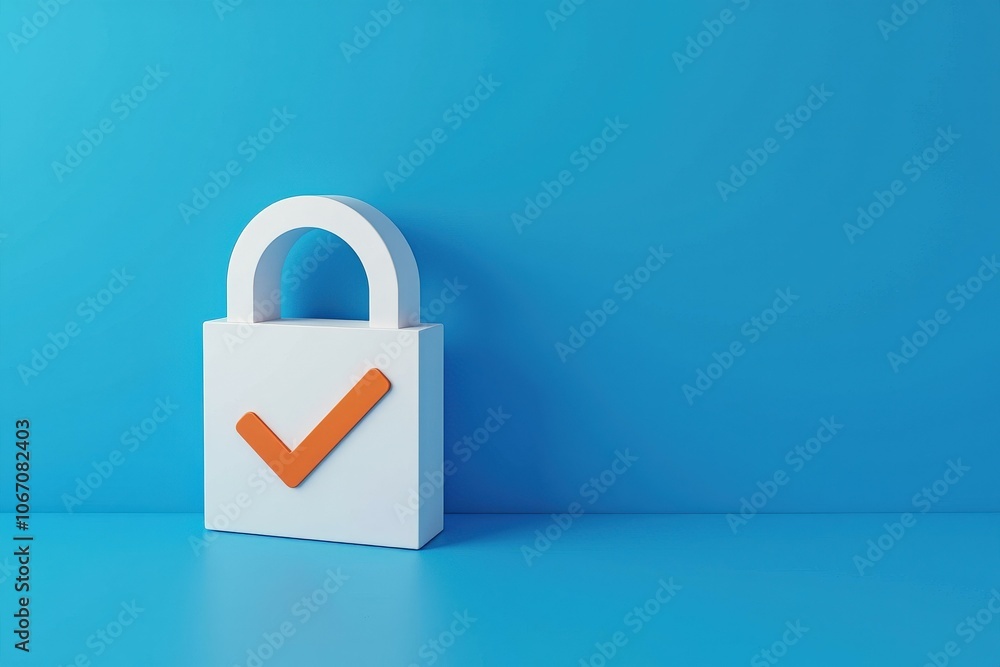 Poster secure your data with a vibrant blue background and a check mark lock icon for enhanced trust and sa