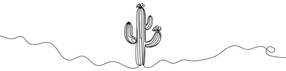 One continuous line illustration of a cactus, isolated on white background. Line art of a cactus. Vector illustration.