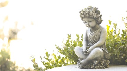 Charming Garden Statue on a Pure White Background A Decorative Element for Outdoor Spaces