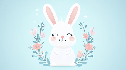 Fototapeta premium Cute white rabbit surrounded by beautiful flowers brings joy and cheerfulness to any design project