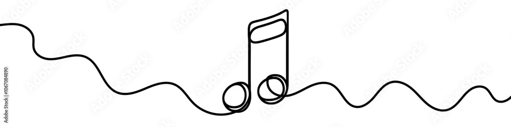 Poster elegant single line drawing representing a music note, forming a simple yet sophisticated design