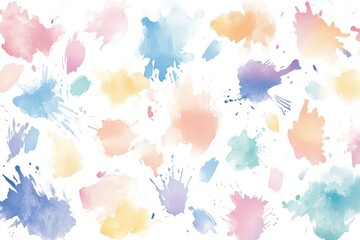 Abstract Watercolor Splatters in Pastel Colors on White Background